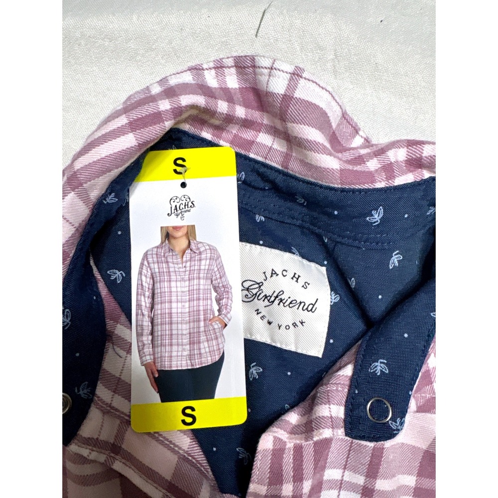 Jachs Girlfriend Womens Purple White Plaid Long Sleeve Snap Button Shirt Small - Picture 2 of 4